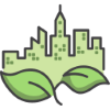 A green city with a leaf in front to symbolize urban greenery as the project logo